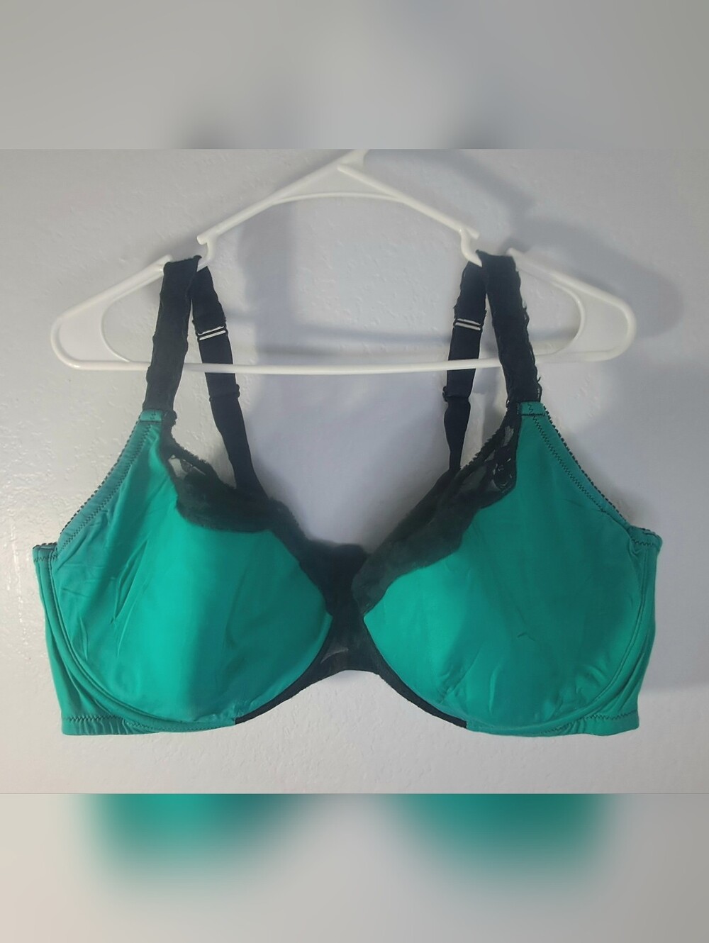 Cacique Black Lace Trim Teal Underwire Support Full Coverage Bra with Boning